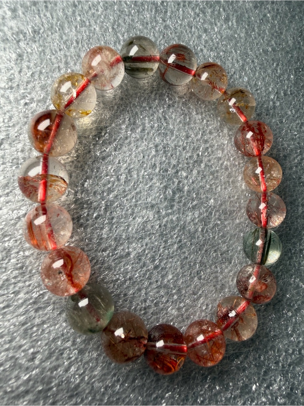 Stunning Clarity 10MM Colorful Rutilated Quartz Natural Crystal Bracelet